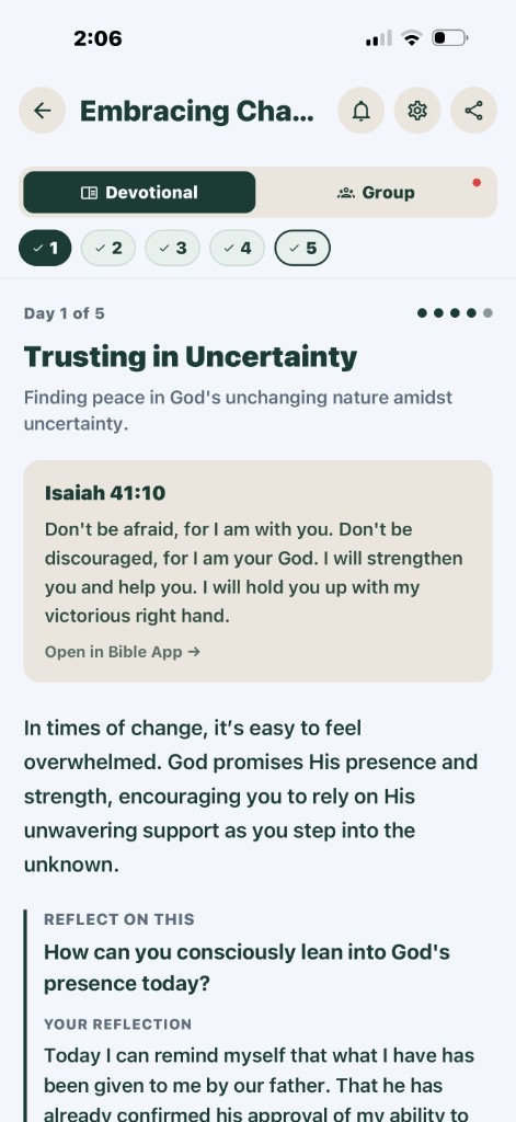 Personal journey: Trusting in Uncertainty — Day 1 of 5 with Scripture and reflection